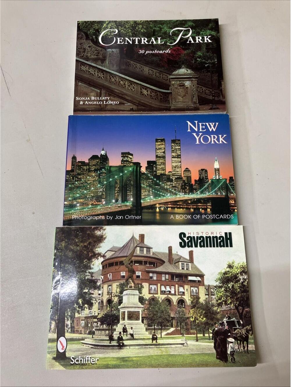 3 Books of Postcards Central Park, New York, & Savannah Georgia